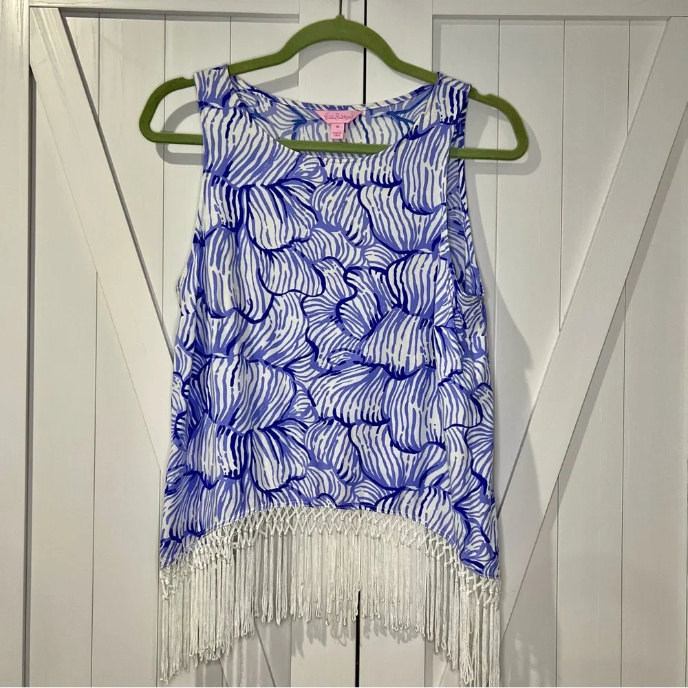 Women’s Blue Floral Print Fringe Shorts Set